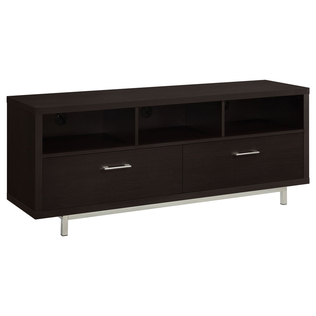 Cappuccino TV Console with Drawers and Open Cubbies