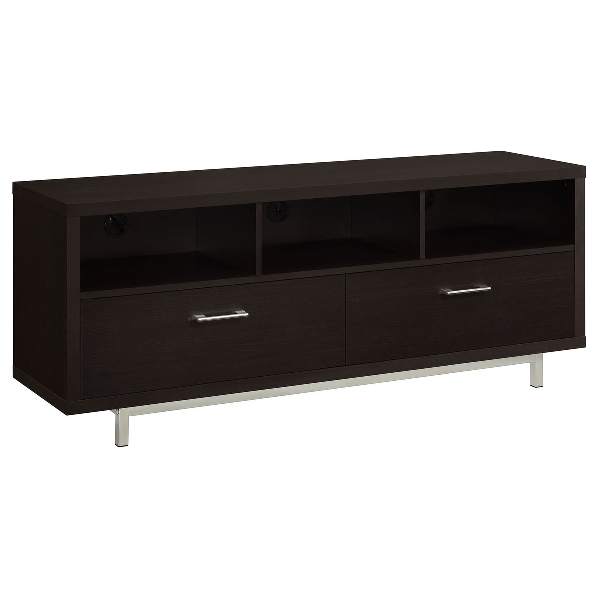 Cappuccino TV Console with Drawers and Open Cubbies