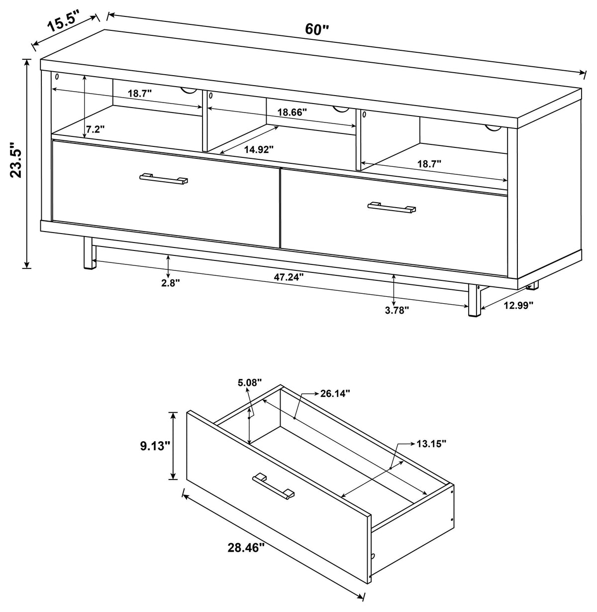 Cappuccino TV Console with Drawers and Open Cubbies