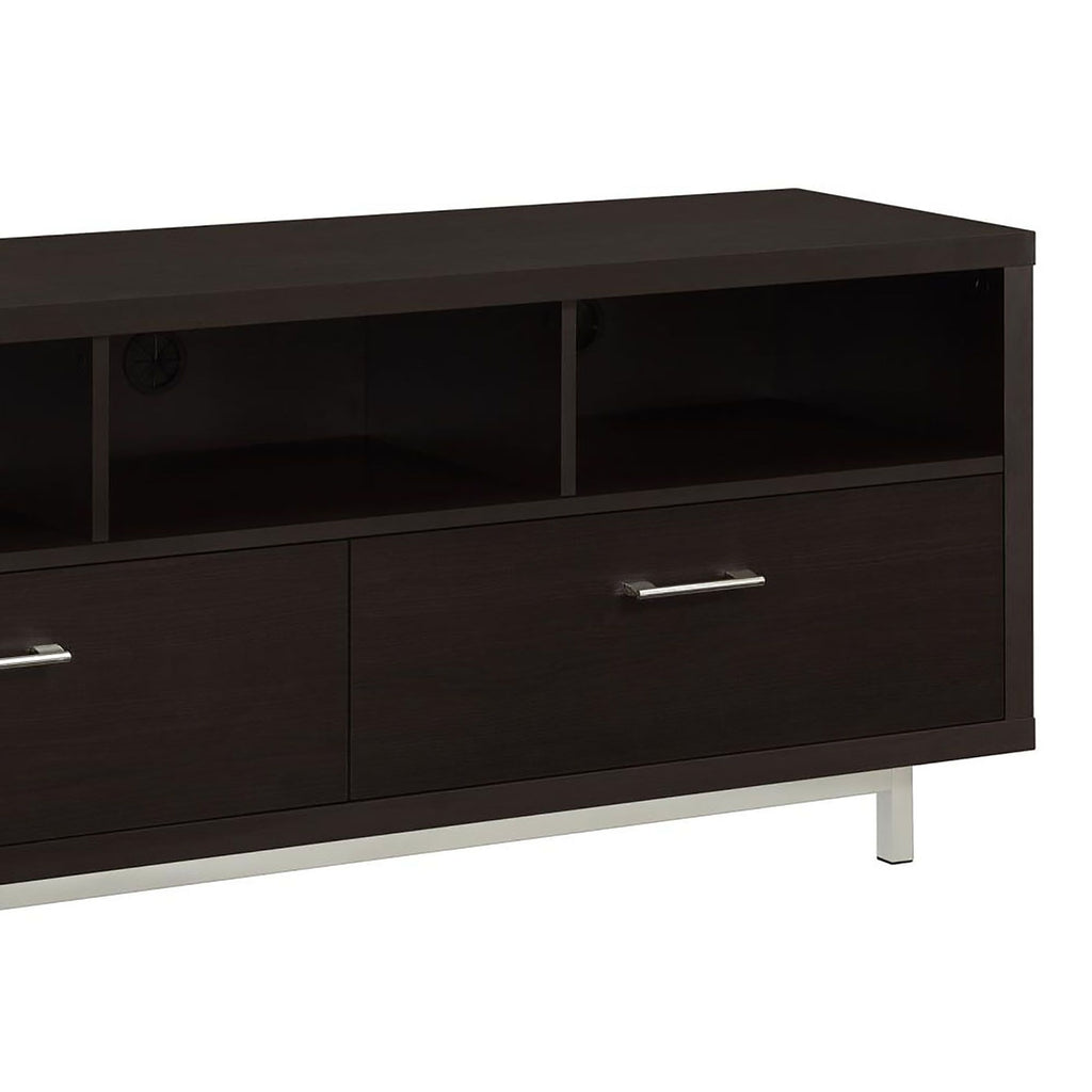 Cappuccino TV Console with Drawers and Open Cubbies