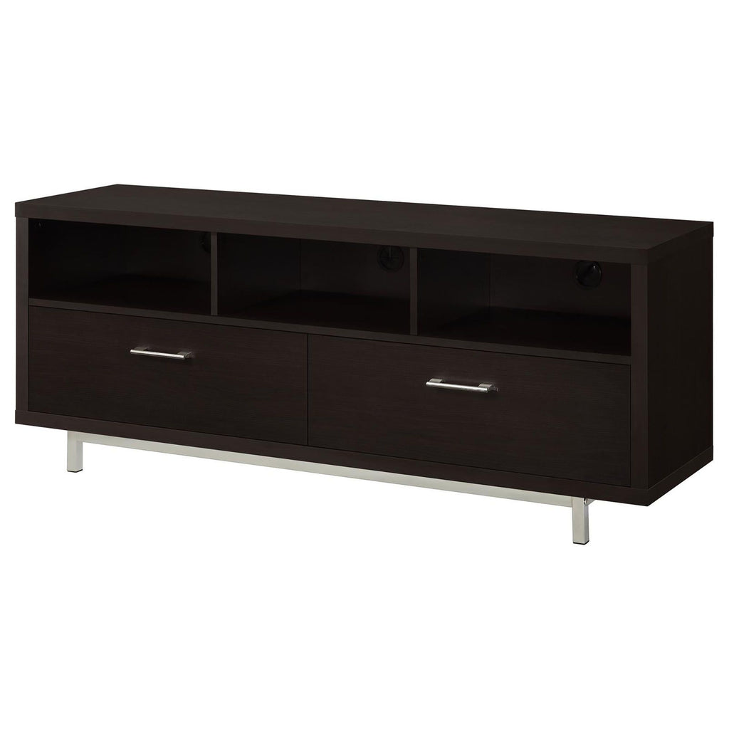 Cappuccino TV Console with Drawers and Open Cubbies