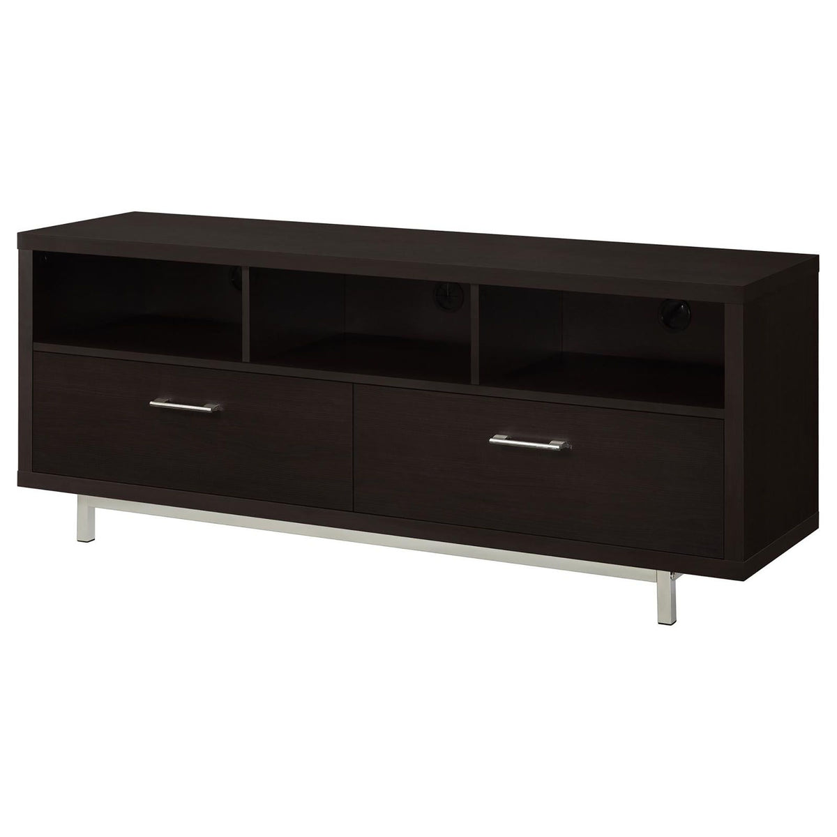 Cappuccino TV Console with Drawers and Open Cubbies
