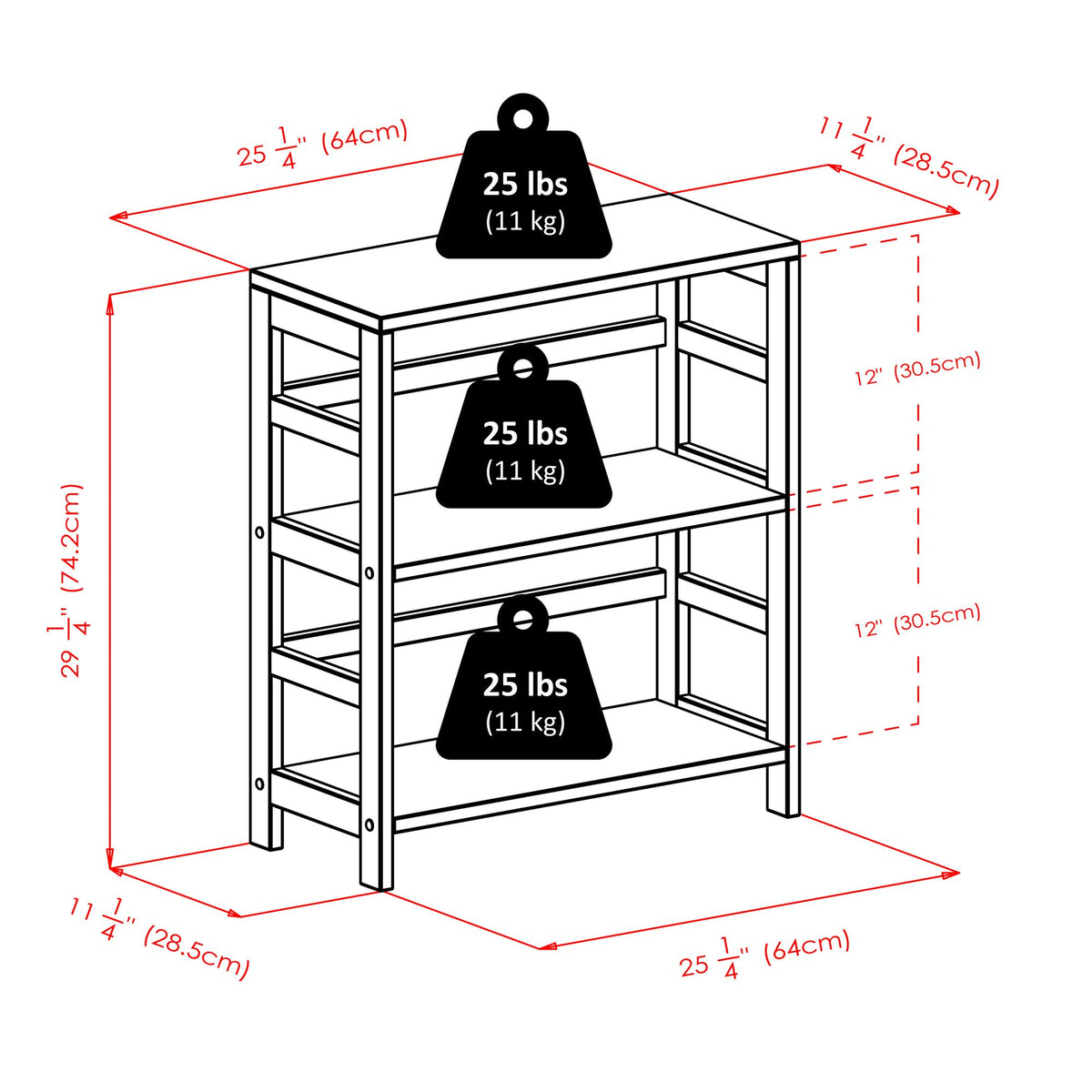 Capri 2-Section M Storage Shelf with 4 Foldable Black Fabric Baskets