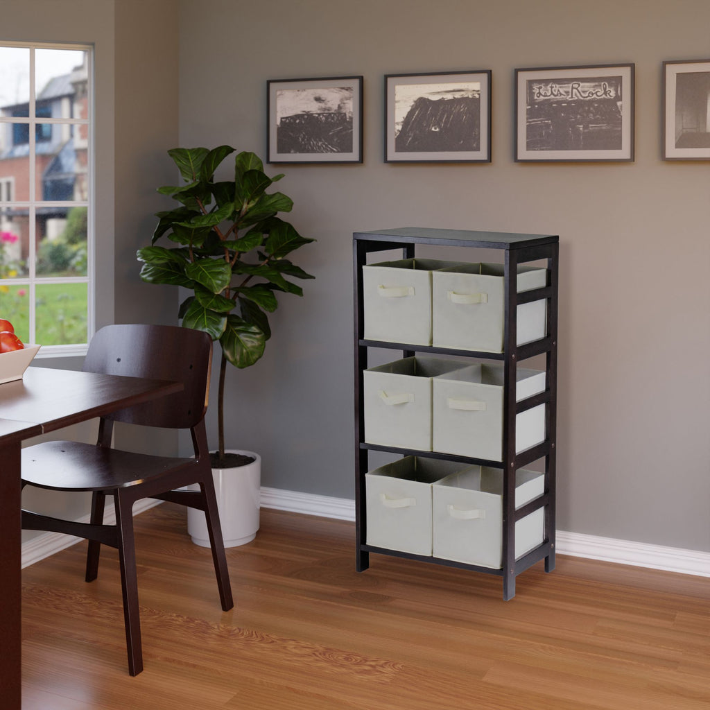 Capri Storage Shelf with Six Foldable Beige Baskets
