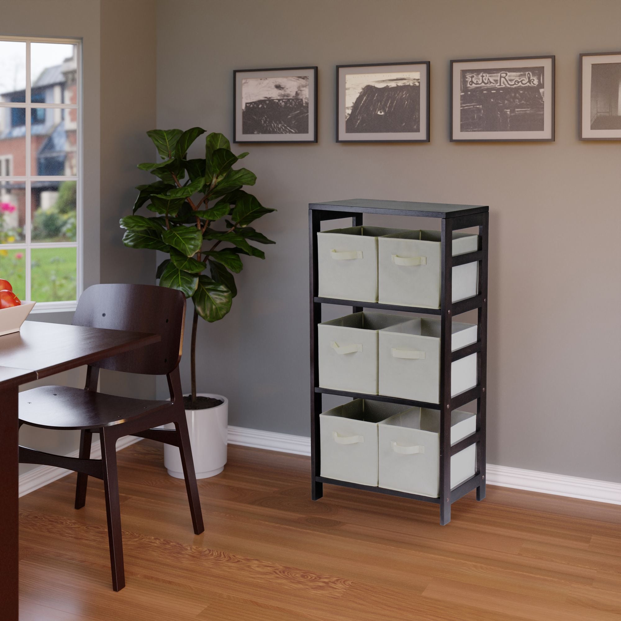Capri Storage Shelf with Six Foldable Beige Baskets