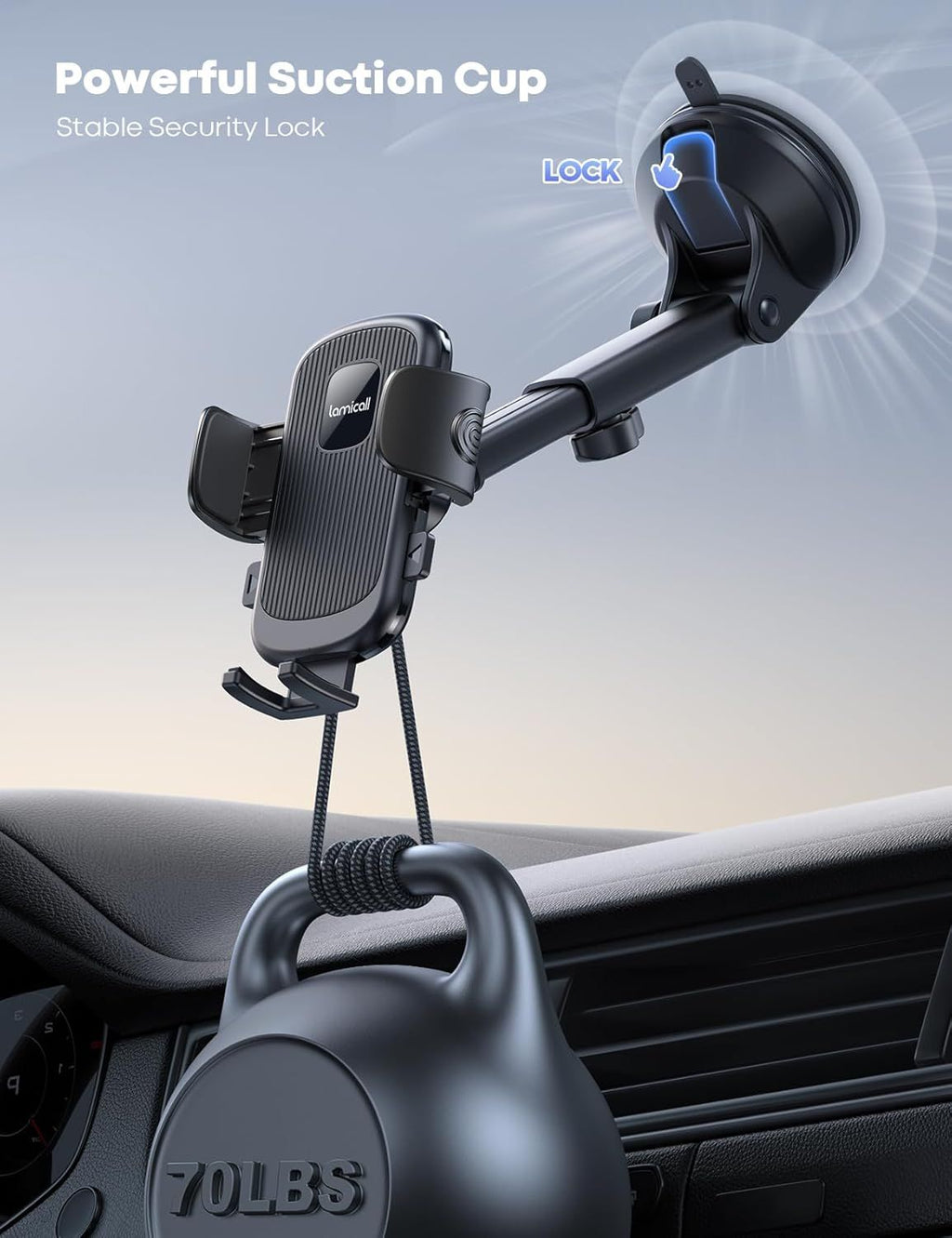 Reusable Suction Car Phone Mount with Full Rotation