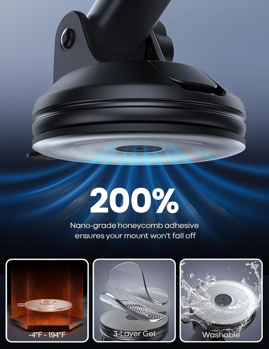 Reusable Suction Car Phone Mount with Full Rotation