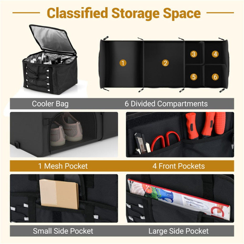 Flexible Trunk Organizer with Insulated Cooler Bag