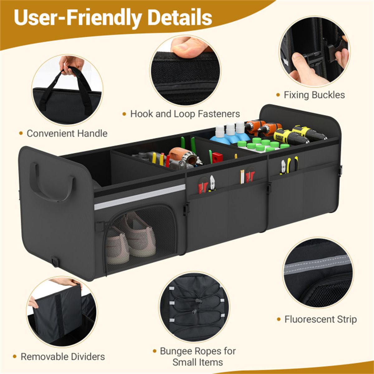 Flexible Trunk Organizer with Insulated Cooler Bag