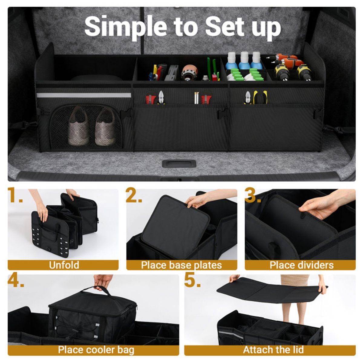 Flexible Trunk Organizer with Insulated Cooler Bag