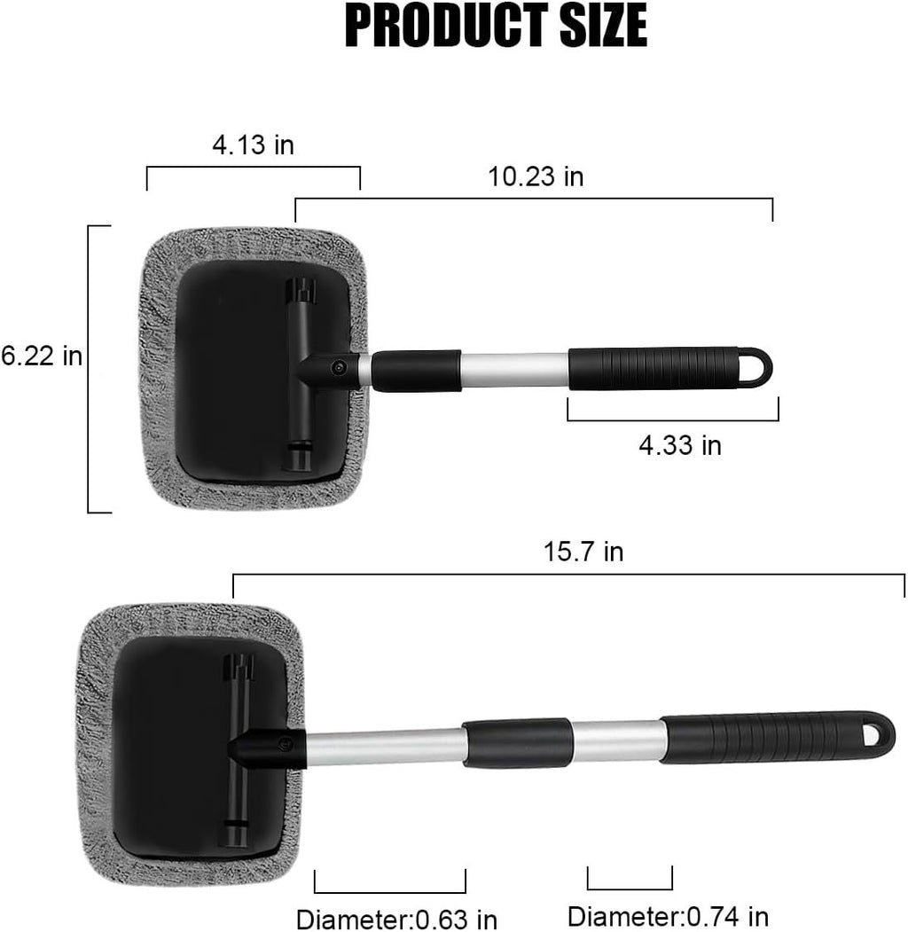 Car Windshield Cleaner Tool with Extendable Handle and 3 Microfiber Pads