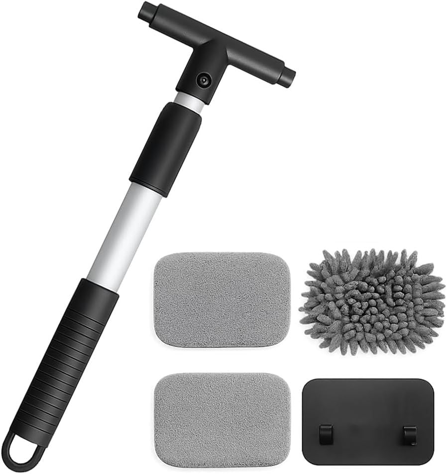 Car Windshield Cleaner Tool with Extendable Handle and 3 Microfiber Pads
