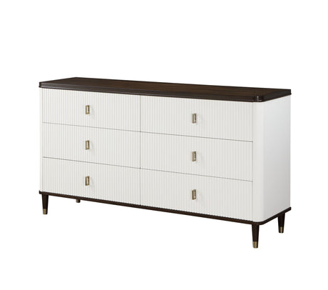 Elegant White & Walnut Dresser with Built-In Jewelry Tray