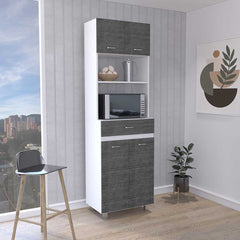 Caribe Microwave Cabinet with Drawer and Double Doors - White/Smokey Oak