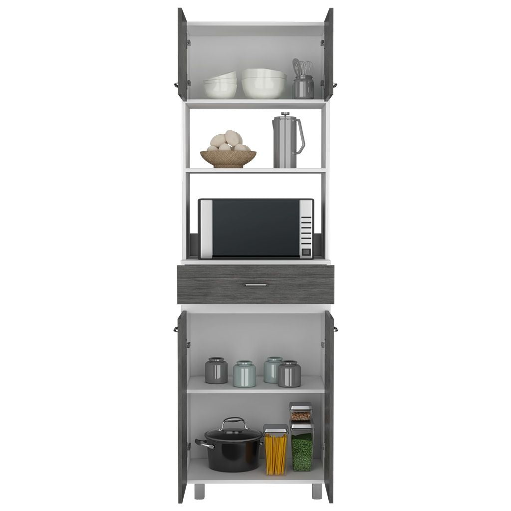 Caribe Microwave Cabinet with Drawer and Double Doors - White/Smokey Oak