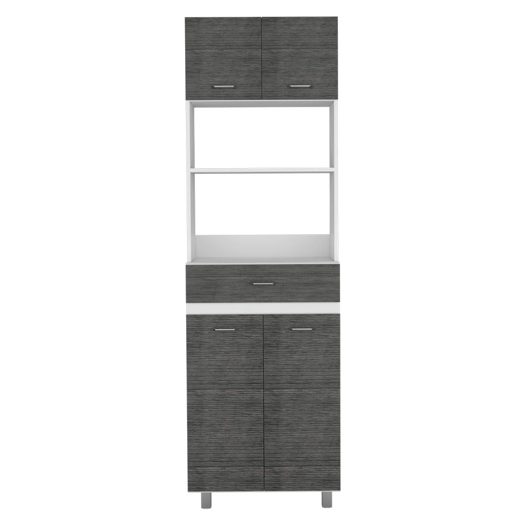 Caribe Microwave Cabinet with Drawer and Double Doors - White/Smokey Oak