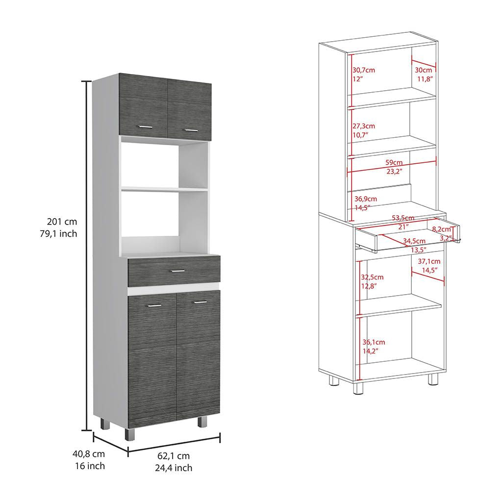 Caribe Microwave Cabinet with Drawer and Double Doors - White/Smokey Oak