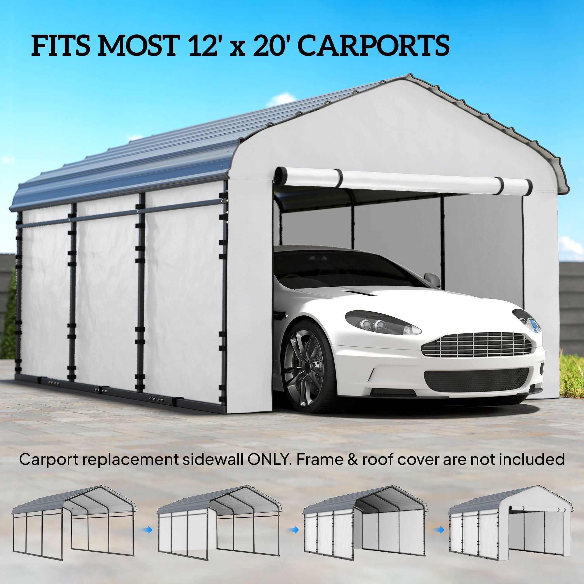 Carport Replacement Sidewall Set for Carports - water-ready & UPF50+