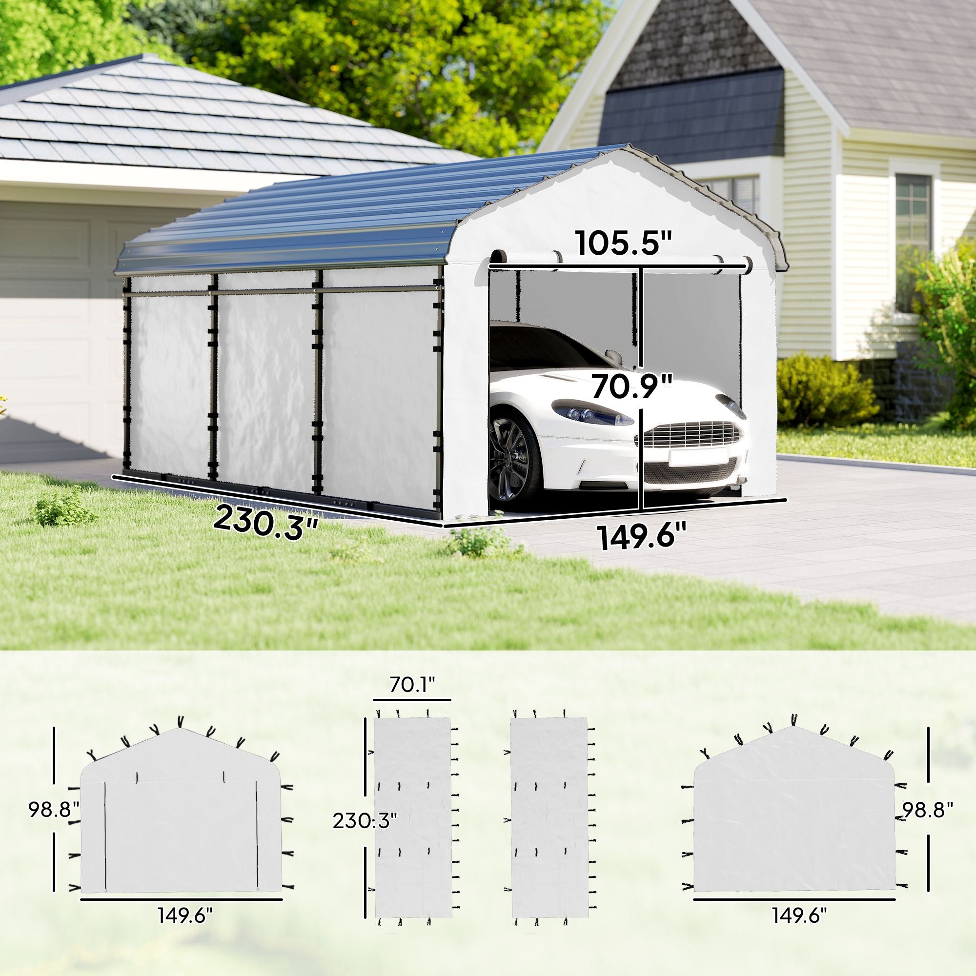 Carport Replacement Sidewall Set for Carports - water-ready & UPF50+