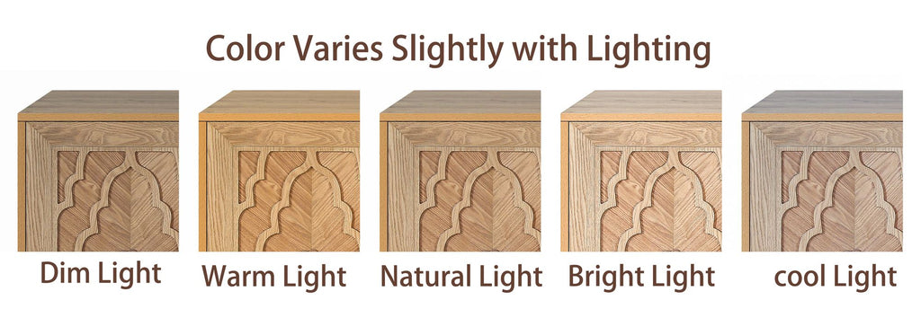 Carved Flower Door Large Storage Cabinet – Natural Wood for Living Room, Kitchen, Entryway