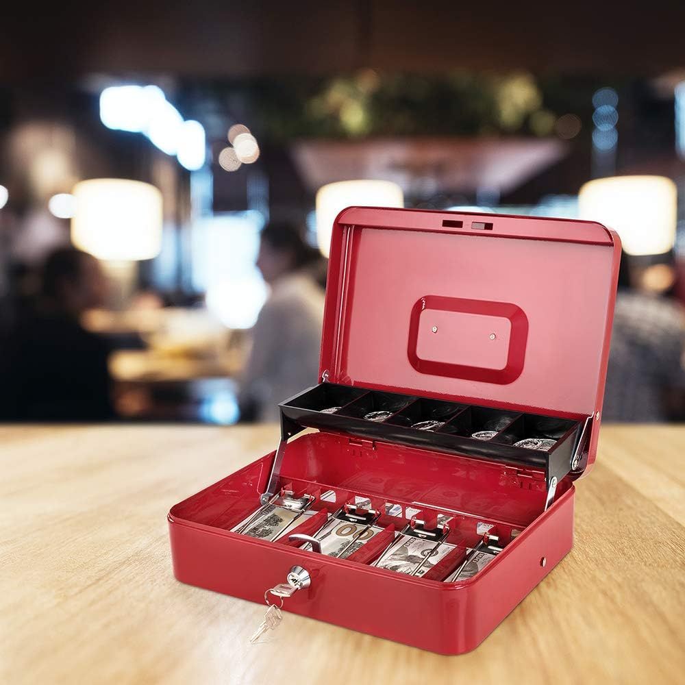 Large Metal Cash Box with Money Tray and Key Lock