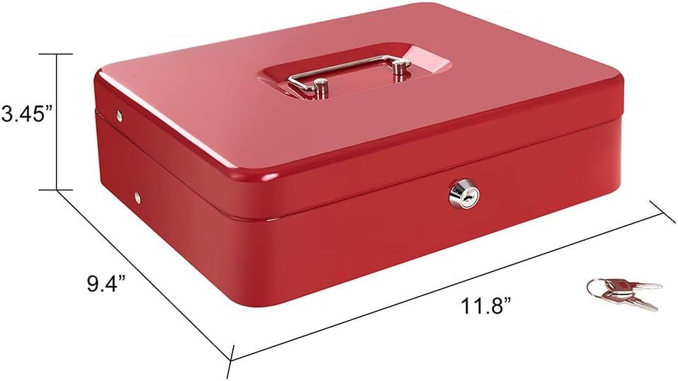 Large Metal Cash Box with Money Tray and Key Lock