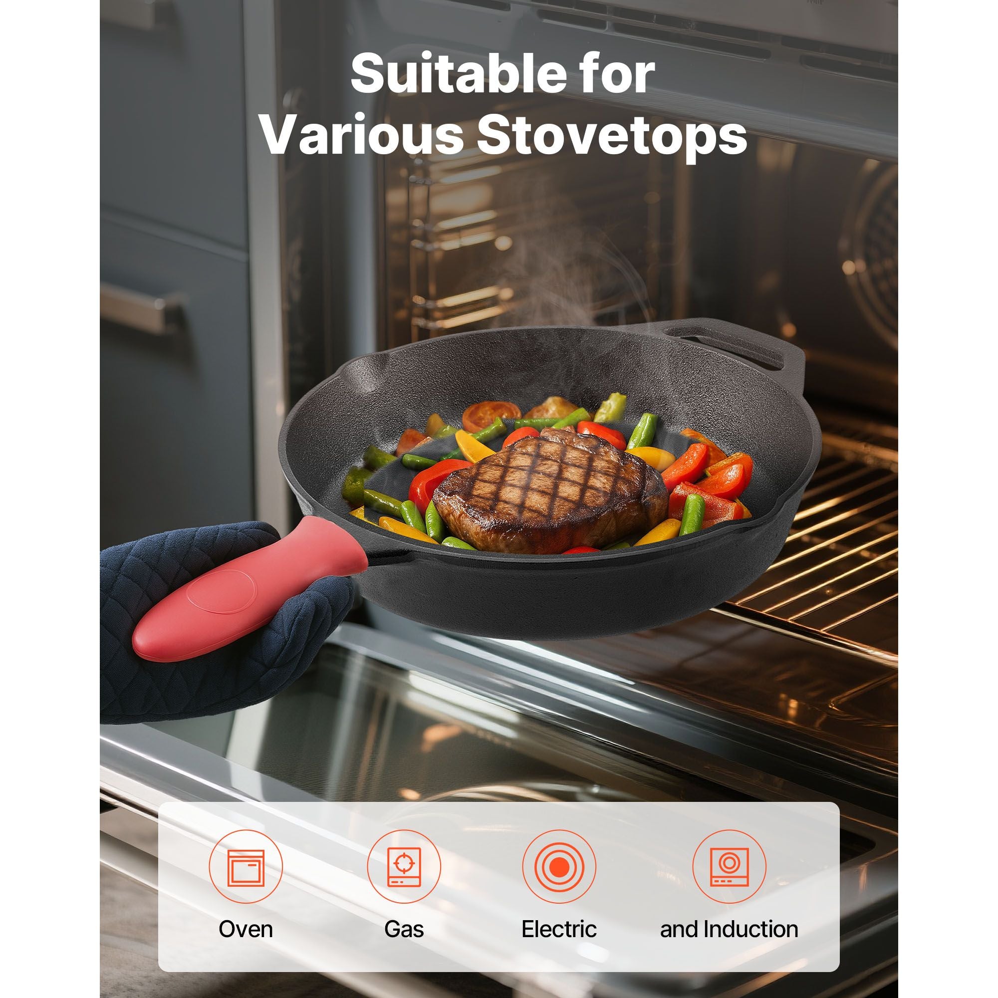 Premium Cast Iron Skillet Set – 4-Piece Frying Pans with Silicone Handles