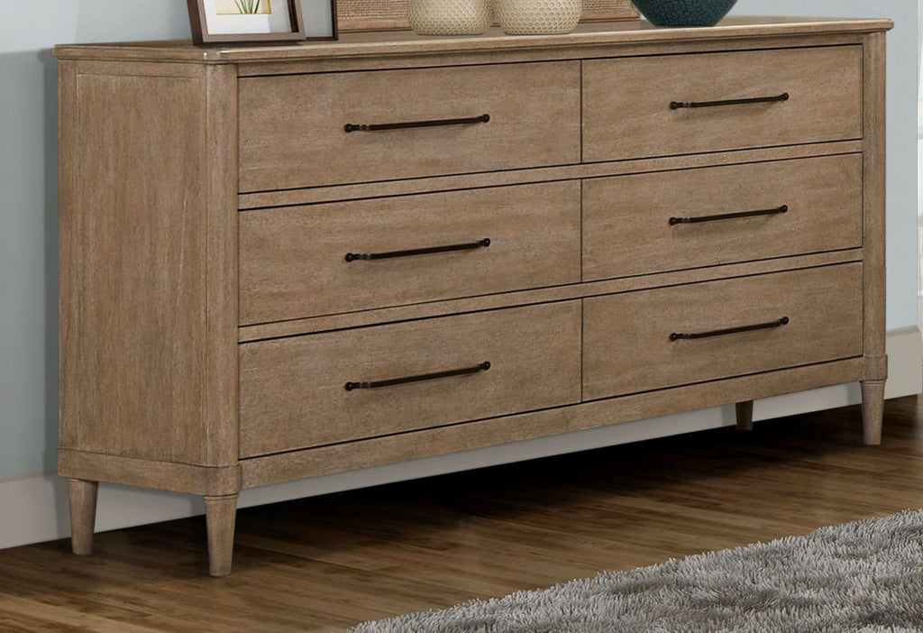 Casual Six-Drawer Dresser in a Sand Finish