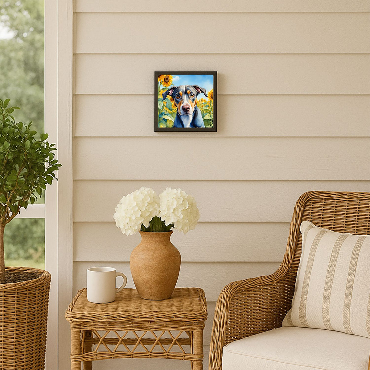 Catahoula in Sunflowers Framed Wall Art