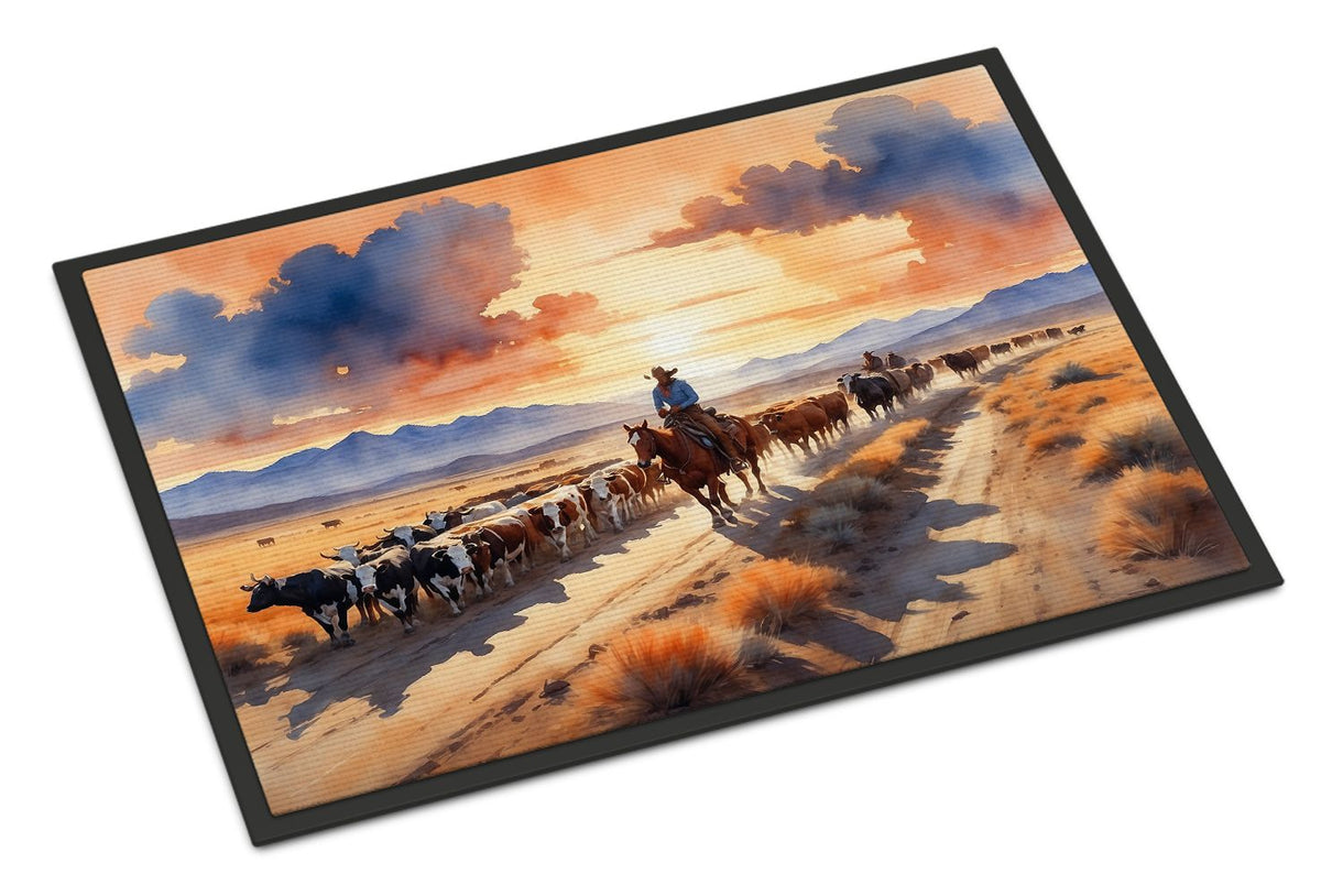 Cattle Drive at Sunset Indoor-Outdoor Doormat