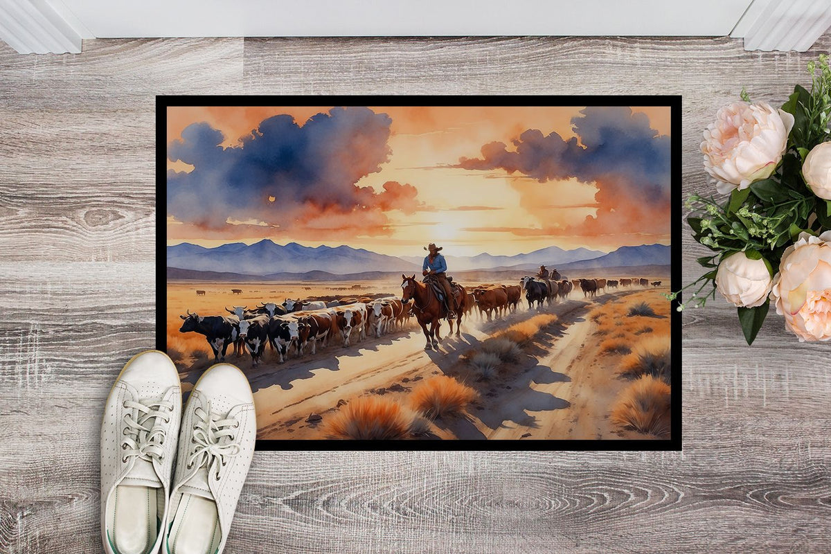 Cattle Drive at Sunset Indoor-Outdoor Doormat