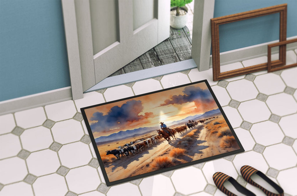 Cattle Drive at Sunset Indoor-Outdoor Doormat