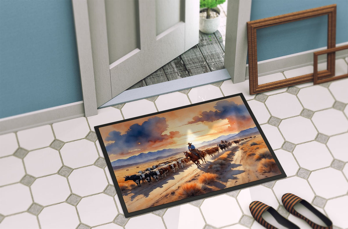 Cattle Drive at Sunset Indoor-Outdoor Doormat