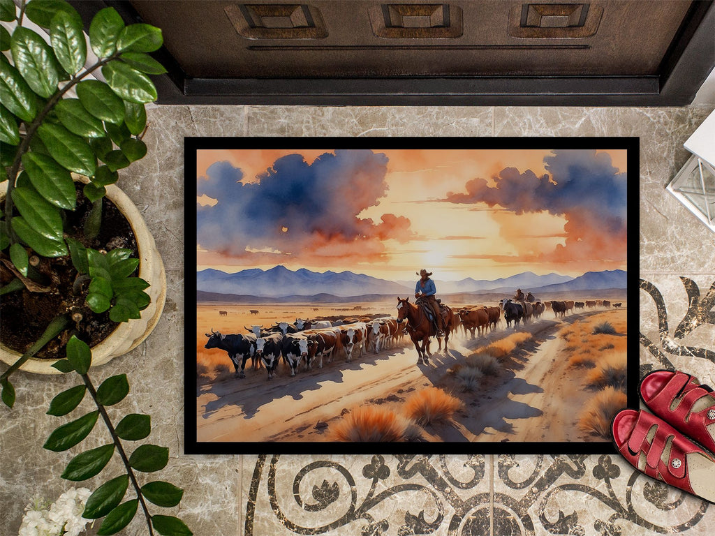 Cattle Drive at Sunset Indoor-Outdoor Doormat