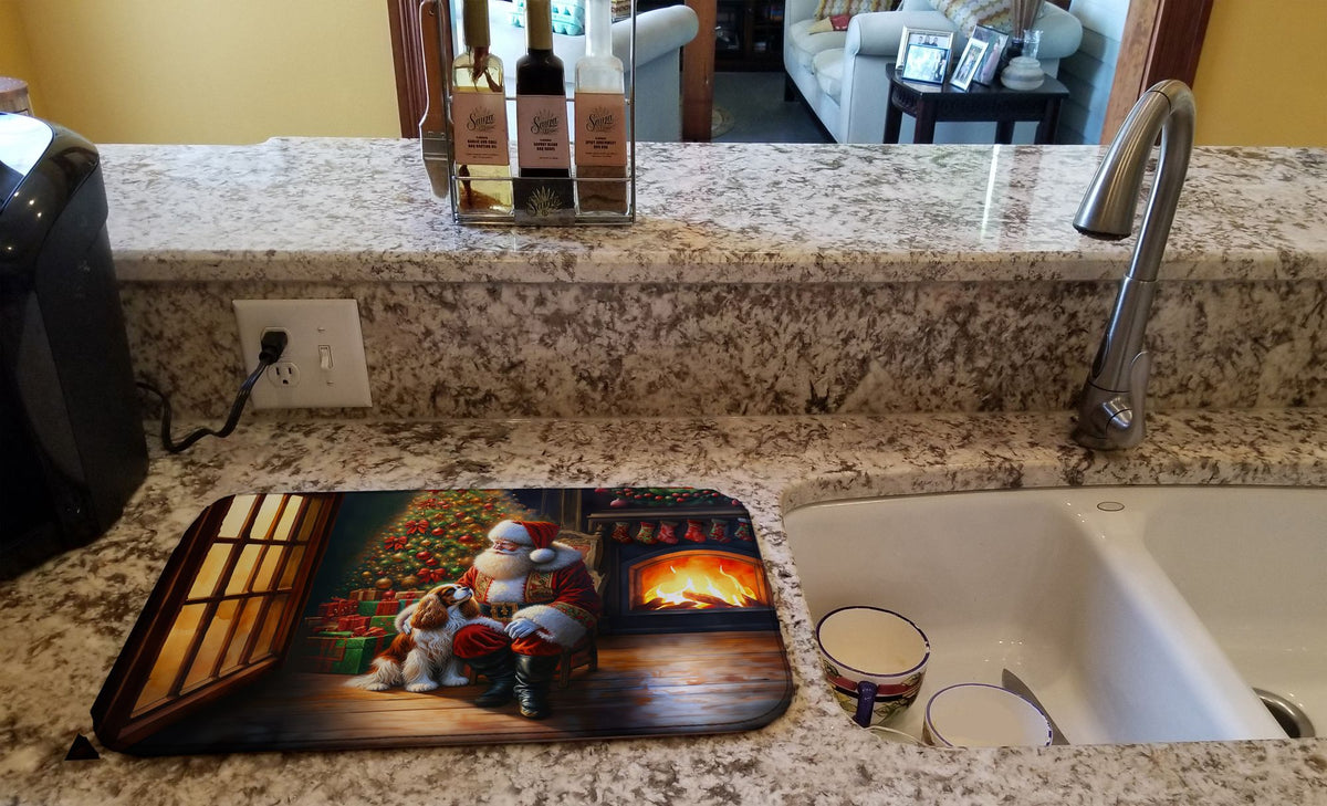 Cavalier Spaniel and Santa Dish Drying Mat