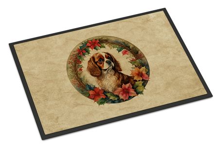Cavalier Spaniel Christmas Flowers Doormat