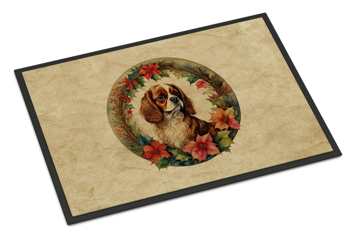 Cavalier Spaniel Christmas Flowers Doormat