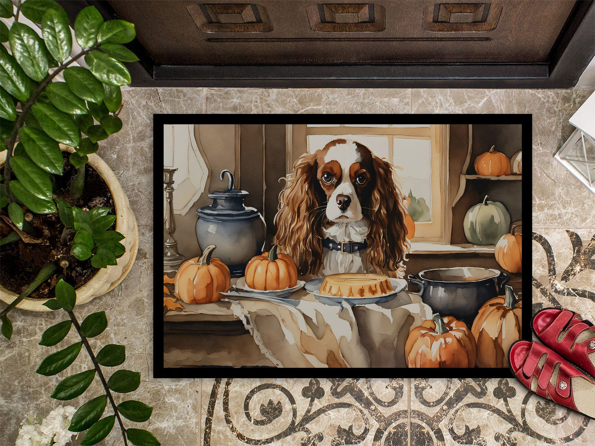 Cavalier Spaniel and Pumpkins Fall Doormat