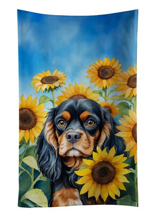 Cavalier Spaniel in Sunflowers Kitchen Towel