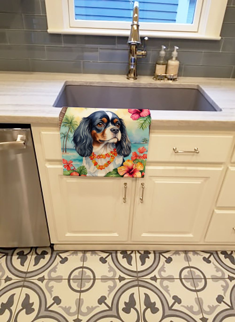 Cavalier Spaniel Luau Reversible Kitchen Towel