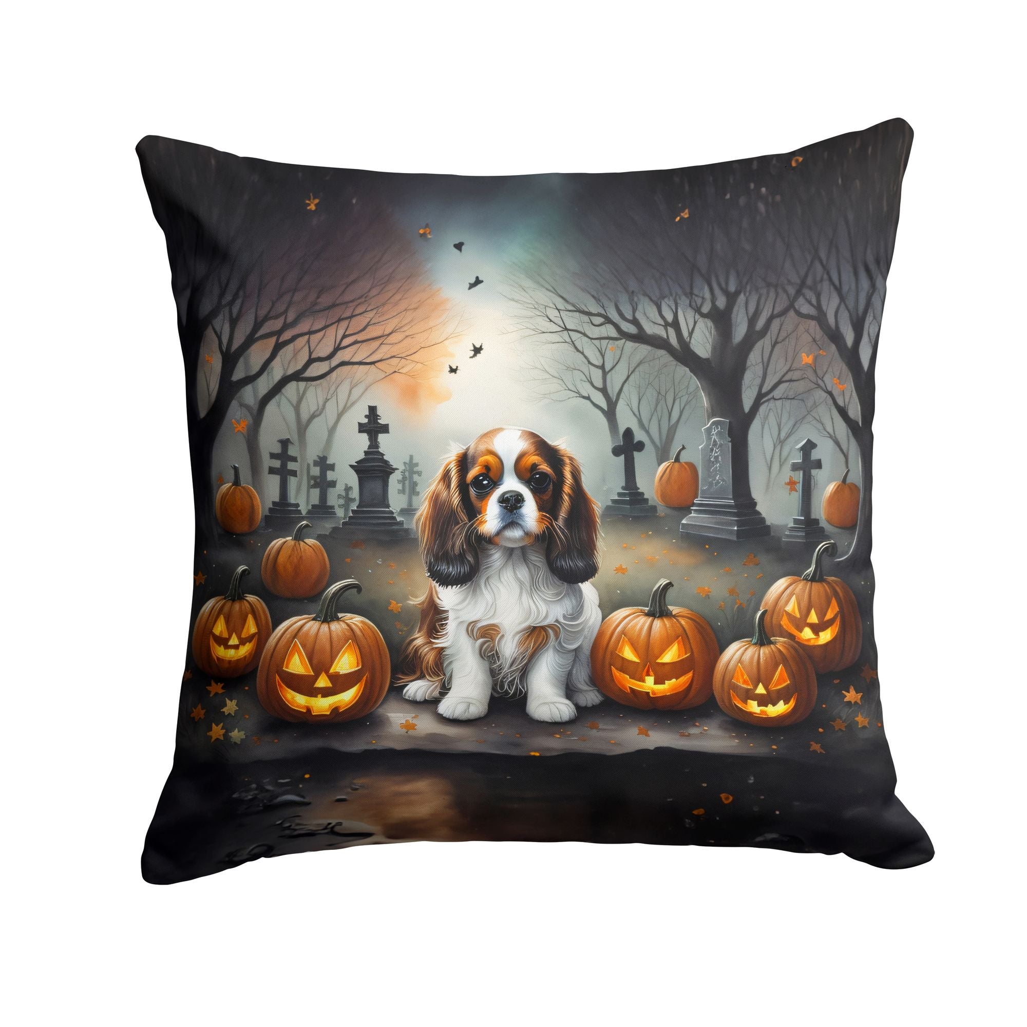Cavalier Spaniel Spooky Halloween Throw Pillow Machine Washable, Indoor Outdoor Decorative Pillow fo