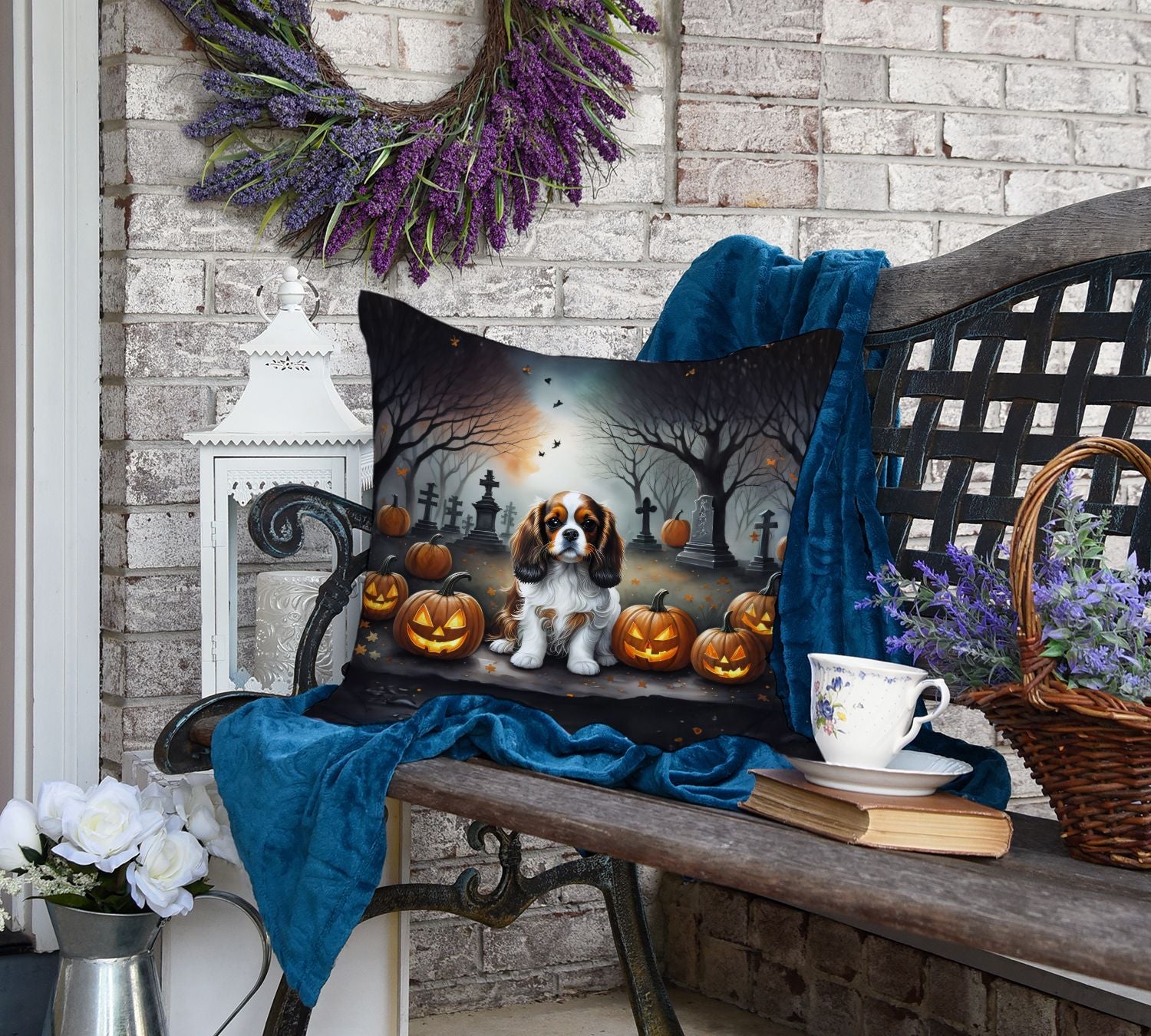 Cavalier Spaniel Spooky Halloween Throw Pillow Machine Washable, Indoor Outdoor Decorative Pillow fo