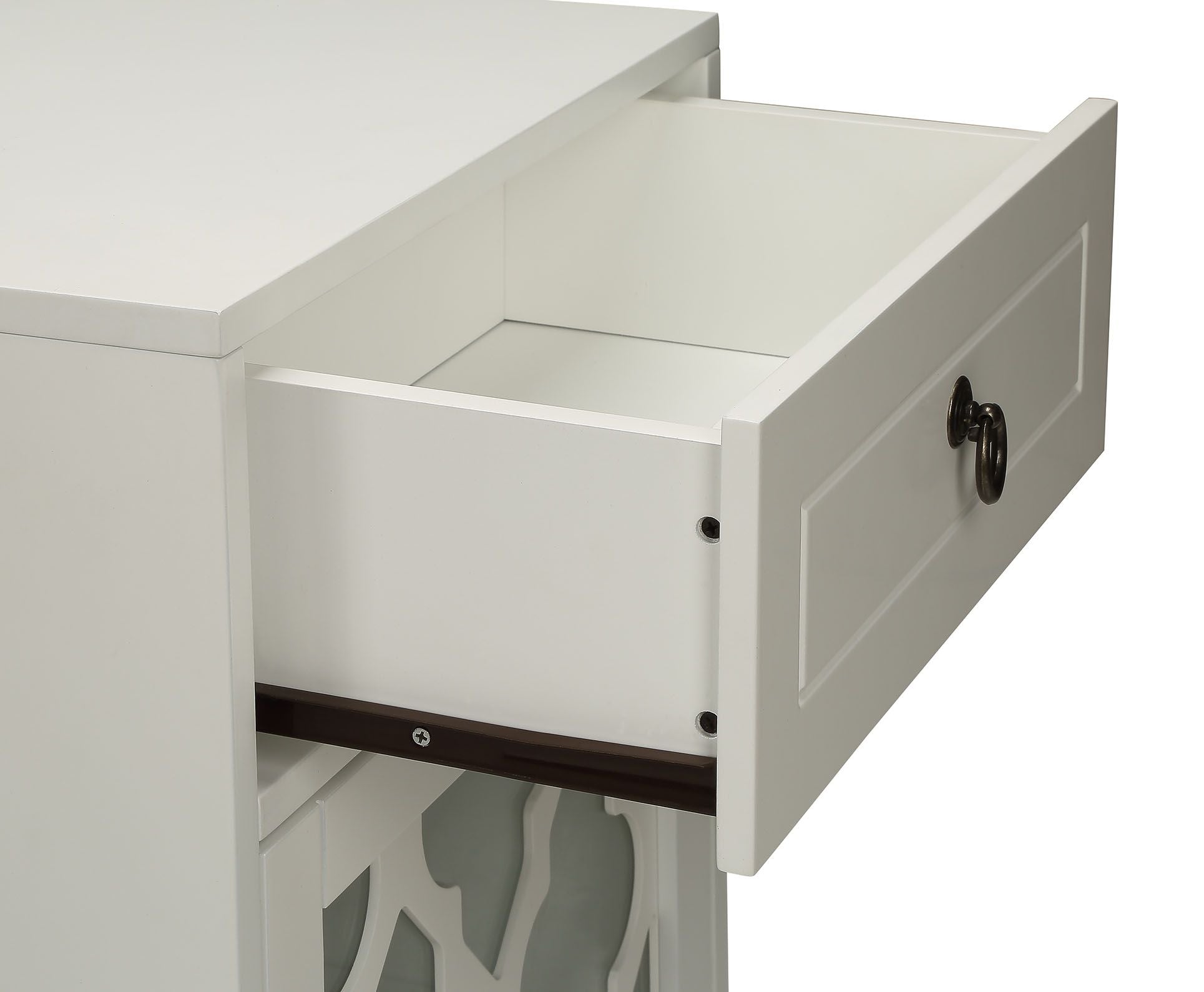 Ceara White Finish Accent Table with Drawer and Glass Door