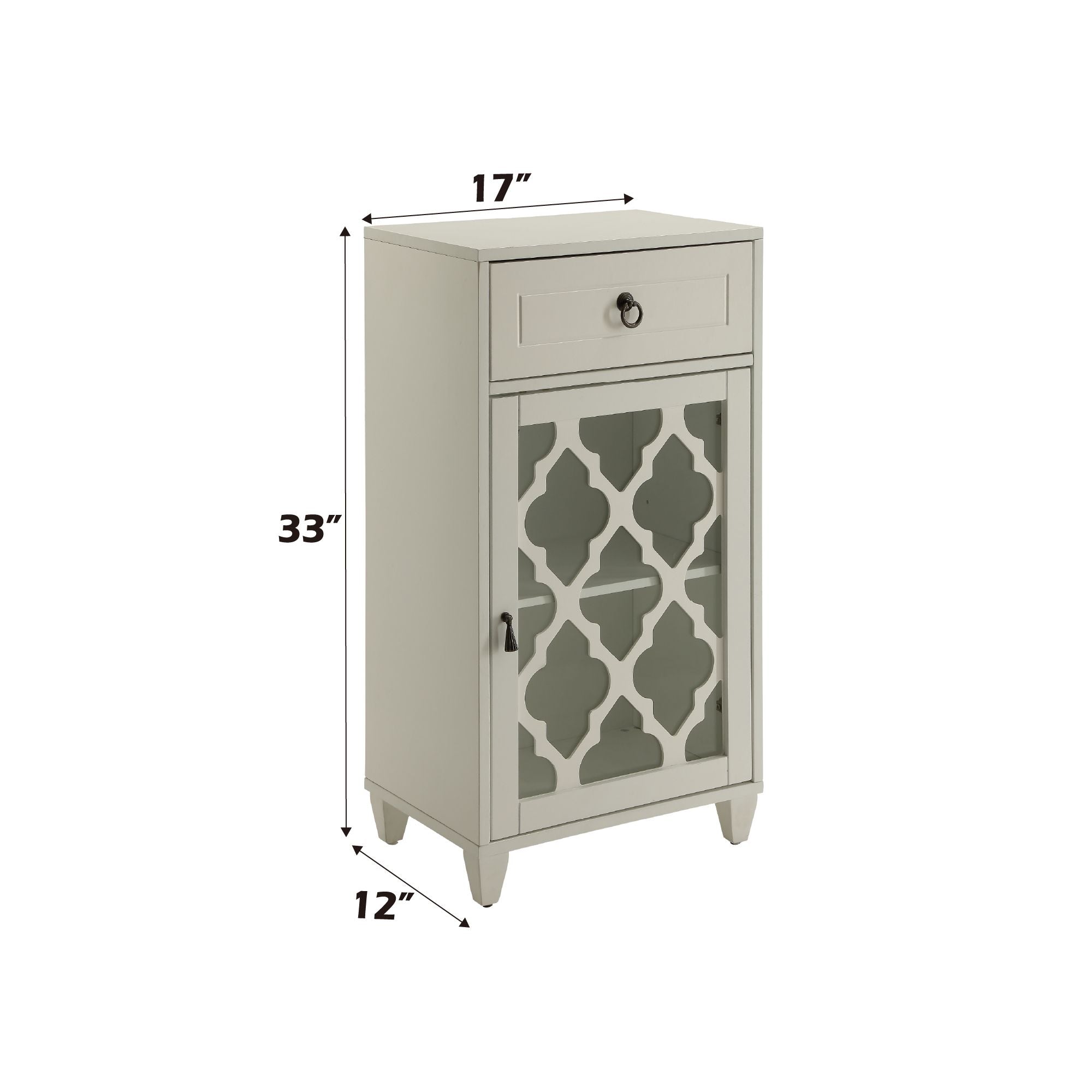 Ceara White Finish Accent Table with Drawer and Glass Door