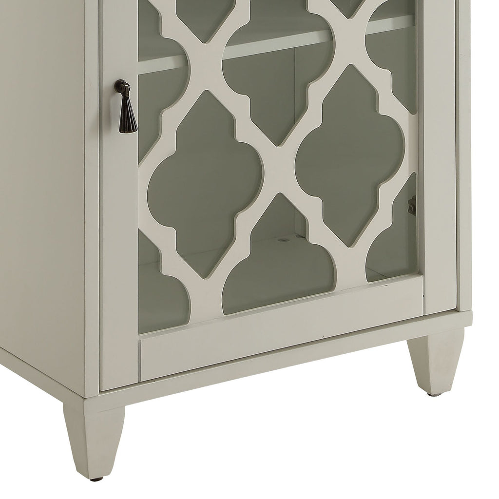 Ceara White Finish Accent Table with Drawer and Glass Door