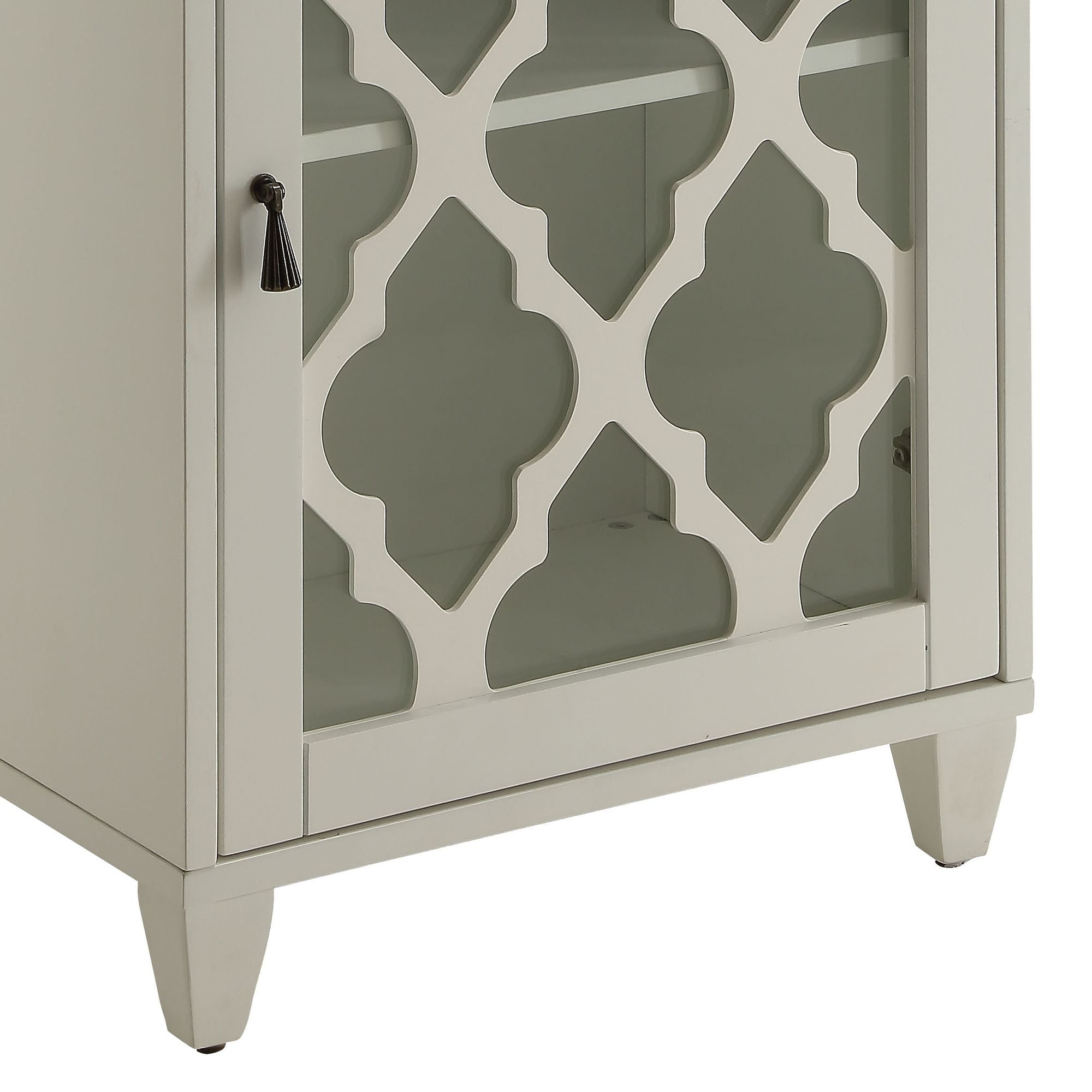Ceara White Finish Accent Table with Drawer and Glass Door