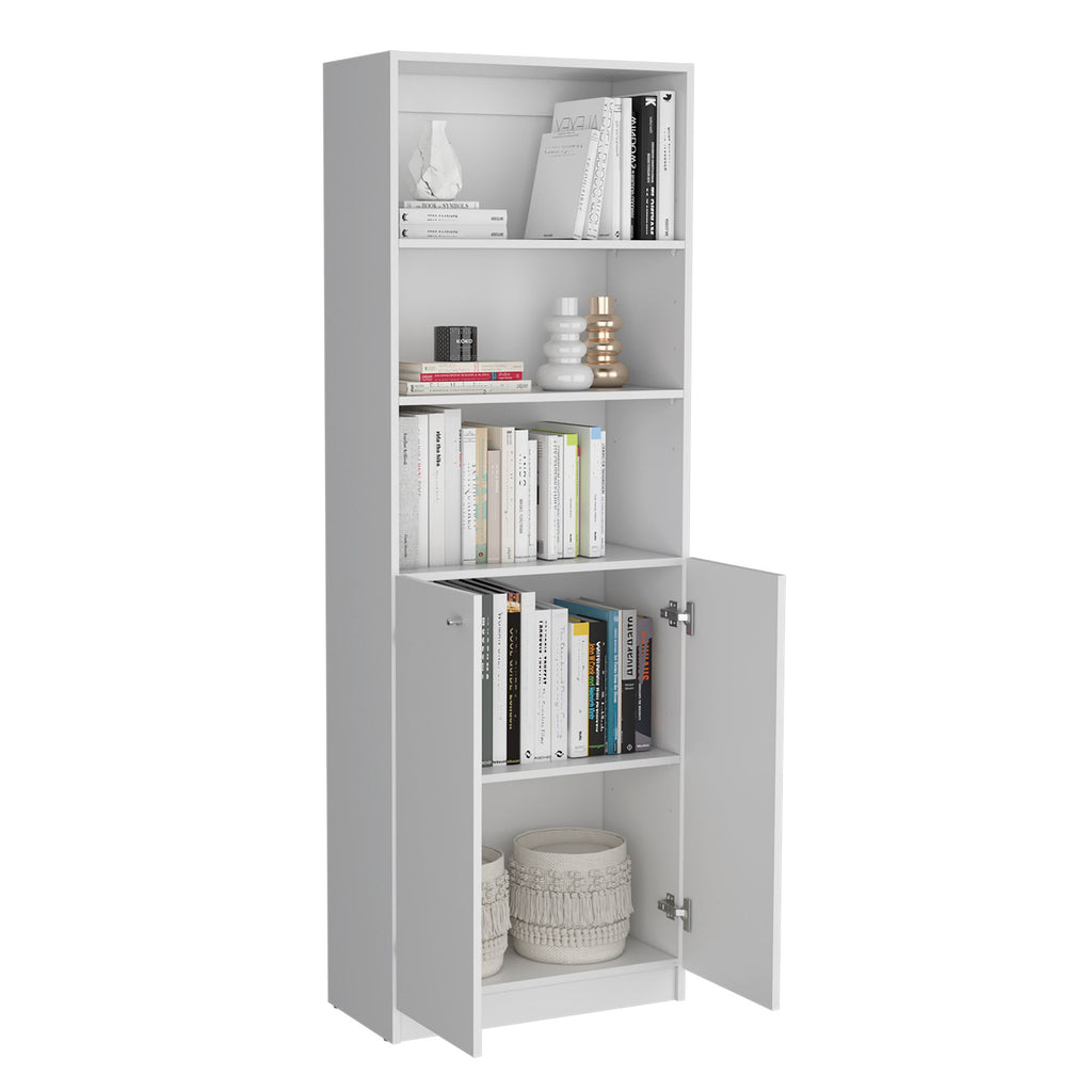 White 2-Piece Bookcase Set for Living Room Storage