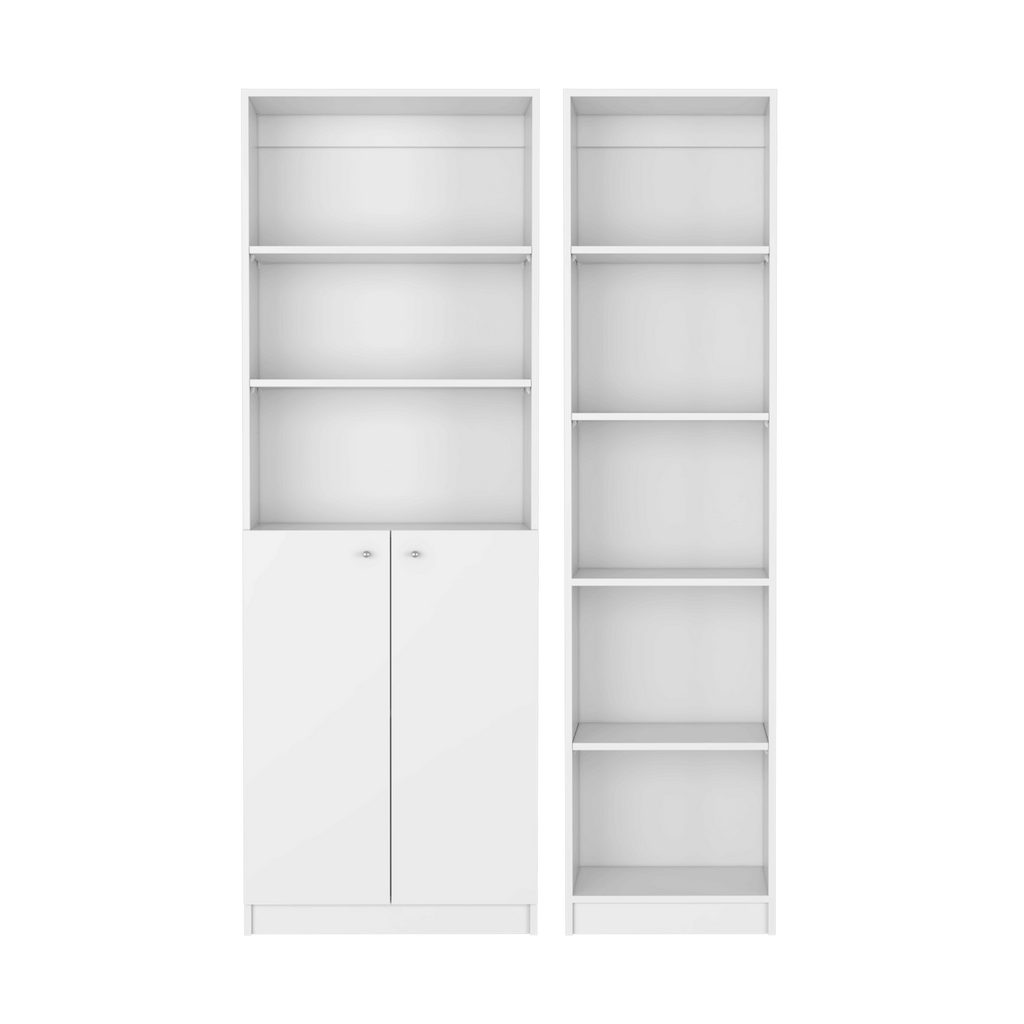 White 2-Piece Bookcase Set for Living Room Storage