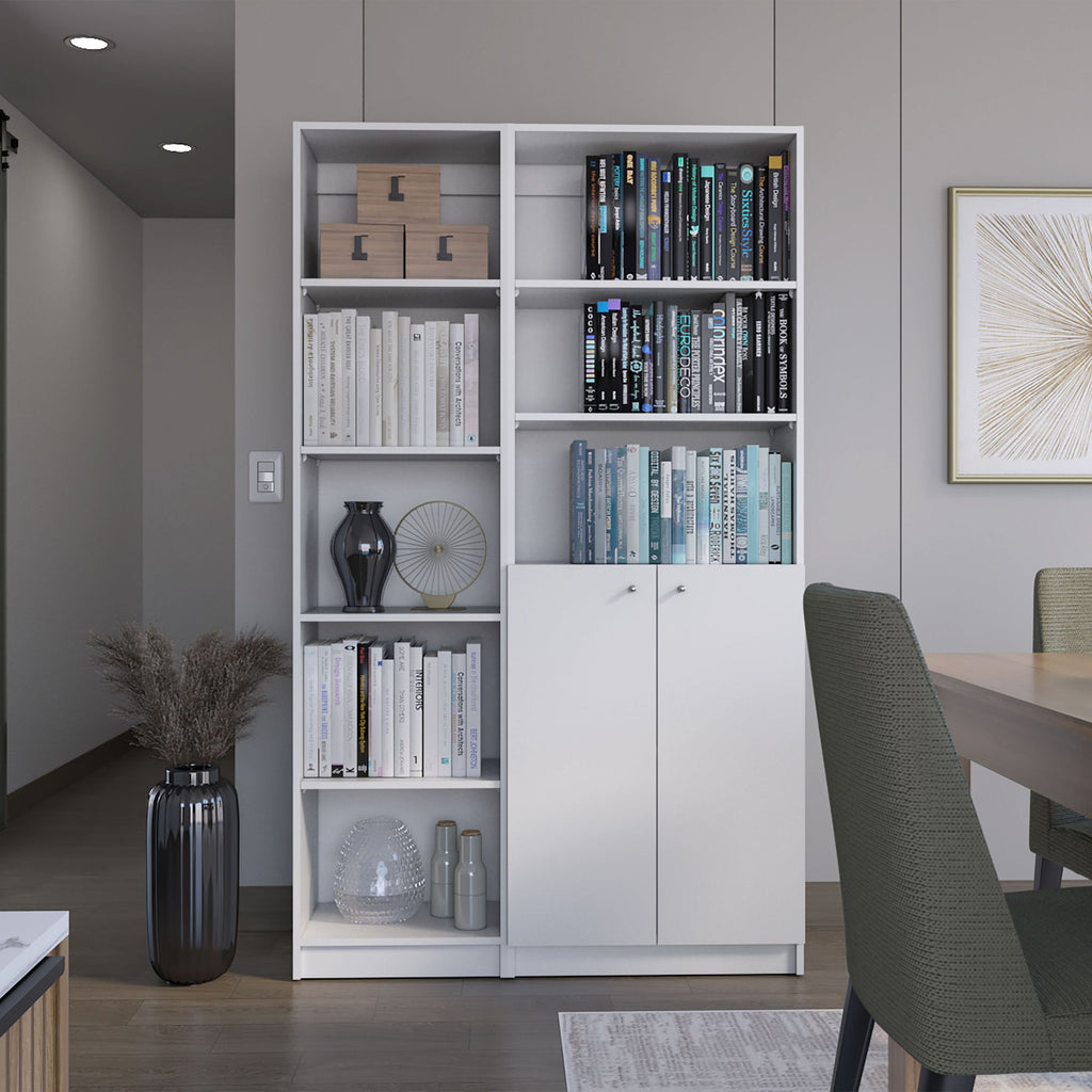 White 2-Piece Bookcase Set for Living Room Storage
