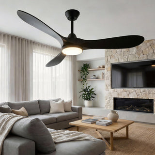 52- Black Ceiling Fan with Light, Remote, and Energy-Efficient DC Motor